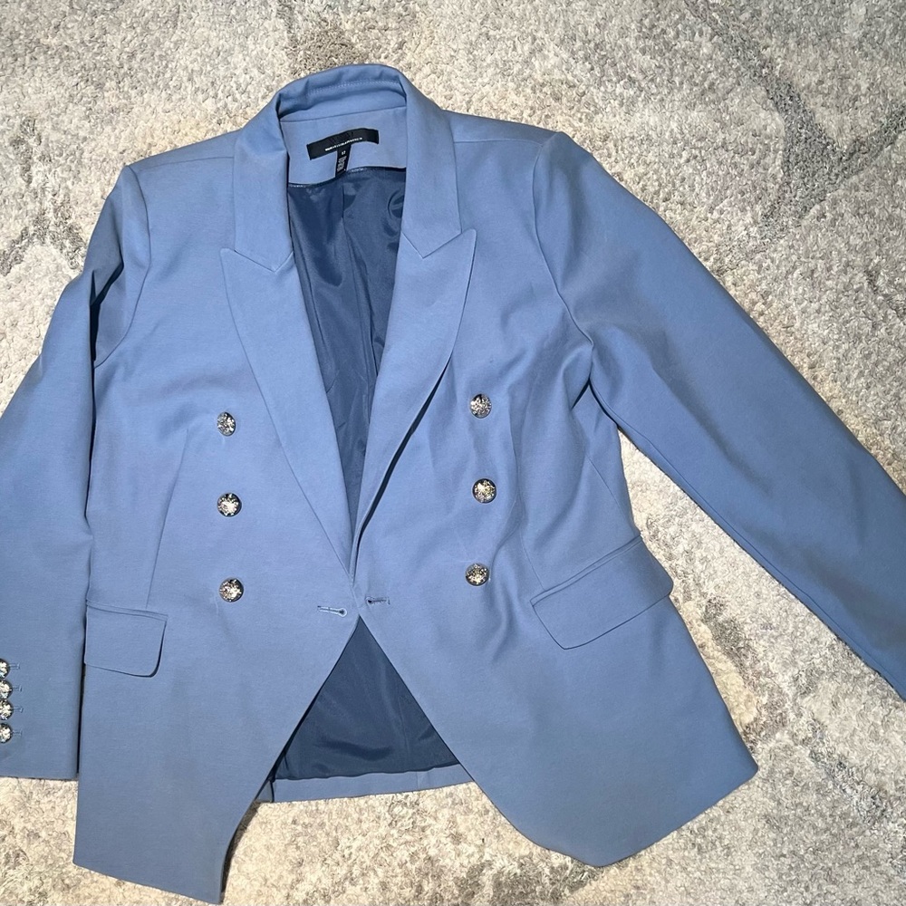 White House Black Market Studio Double-Breasted Light Blue Blazer